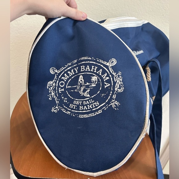 Tommy Bahama Set Sail St Barts Duffle Gym Carry On Travel Bag Navy Blue Rope - Picture 6 of 10